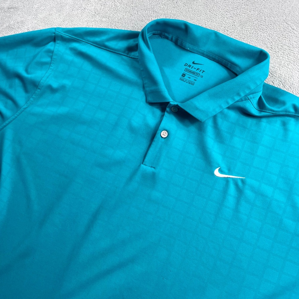 Nike Dri-FIT Polo Shirt Men 4XL Teal Blue Grid Pattern Standard Fit Short Sleeve